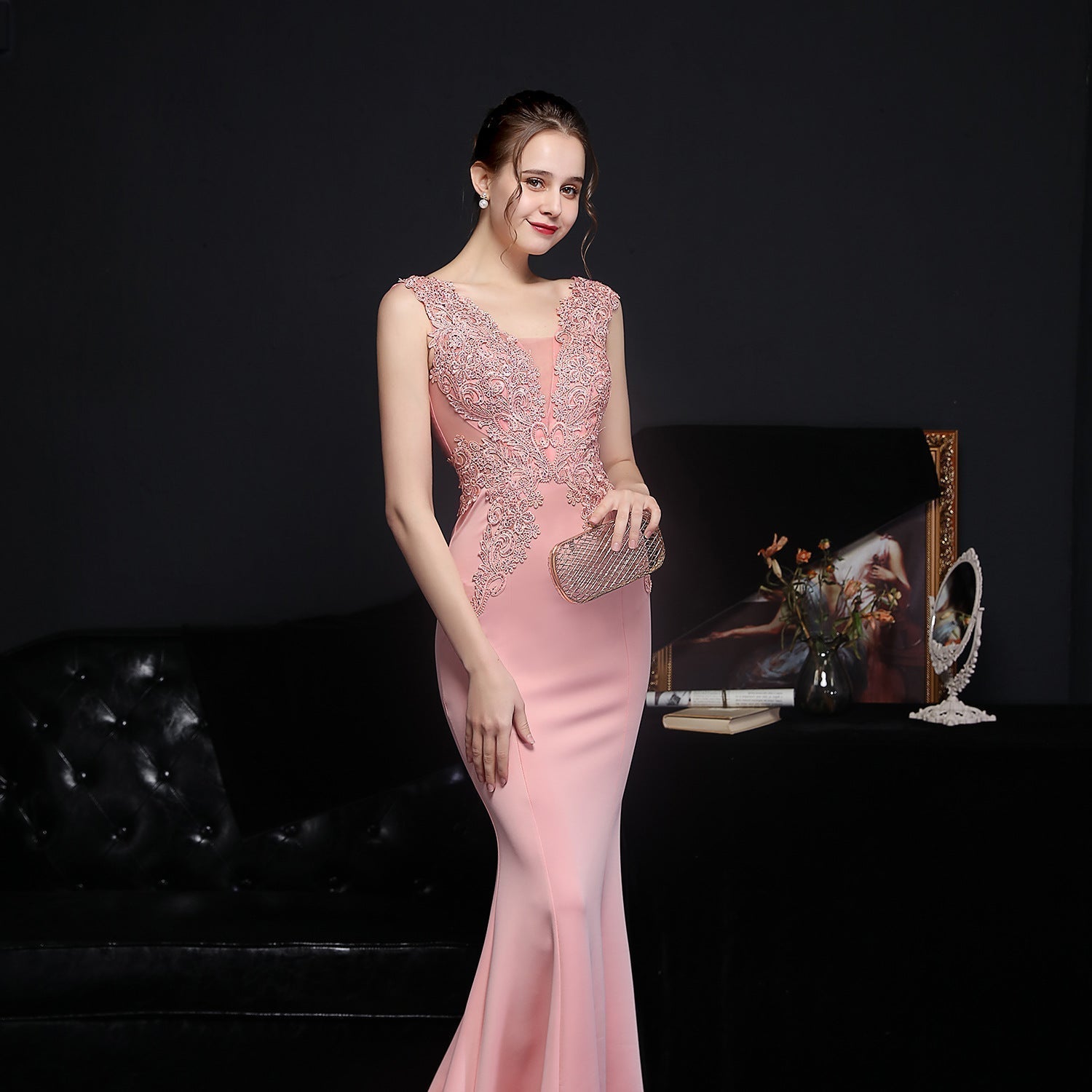 Amelia embroidered sequined fishtail dress - Fashionpara