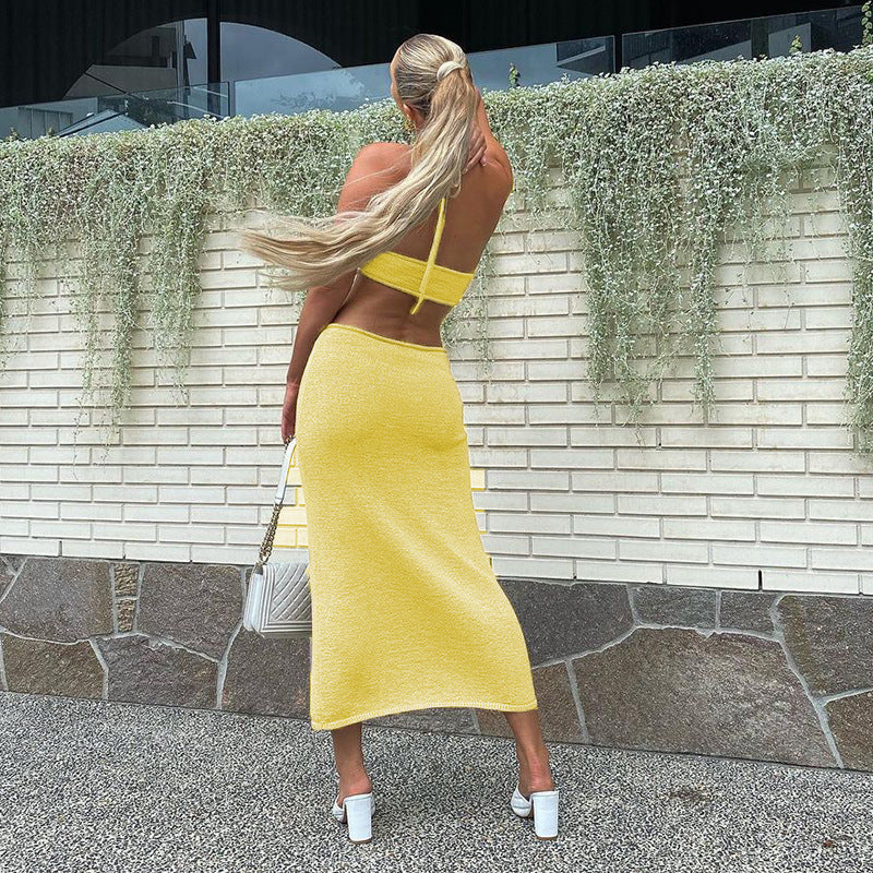 Halter Neck Twist Front Cutout Knit Dress 24