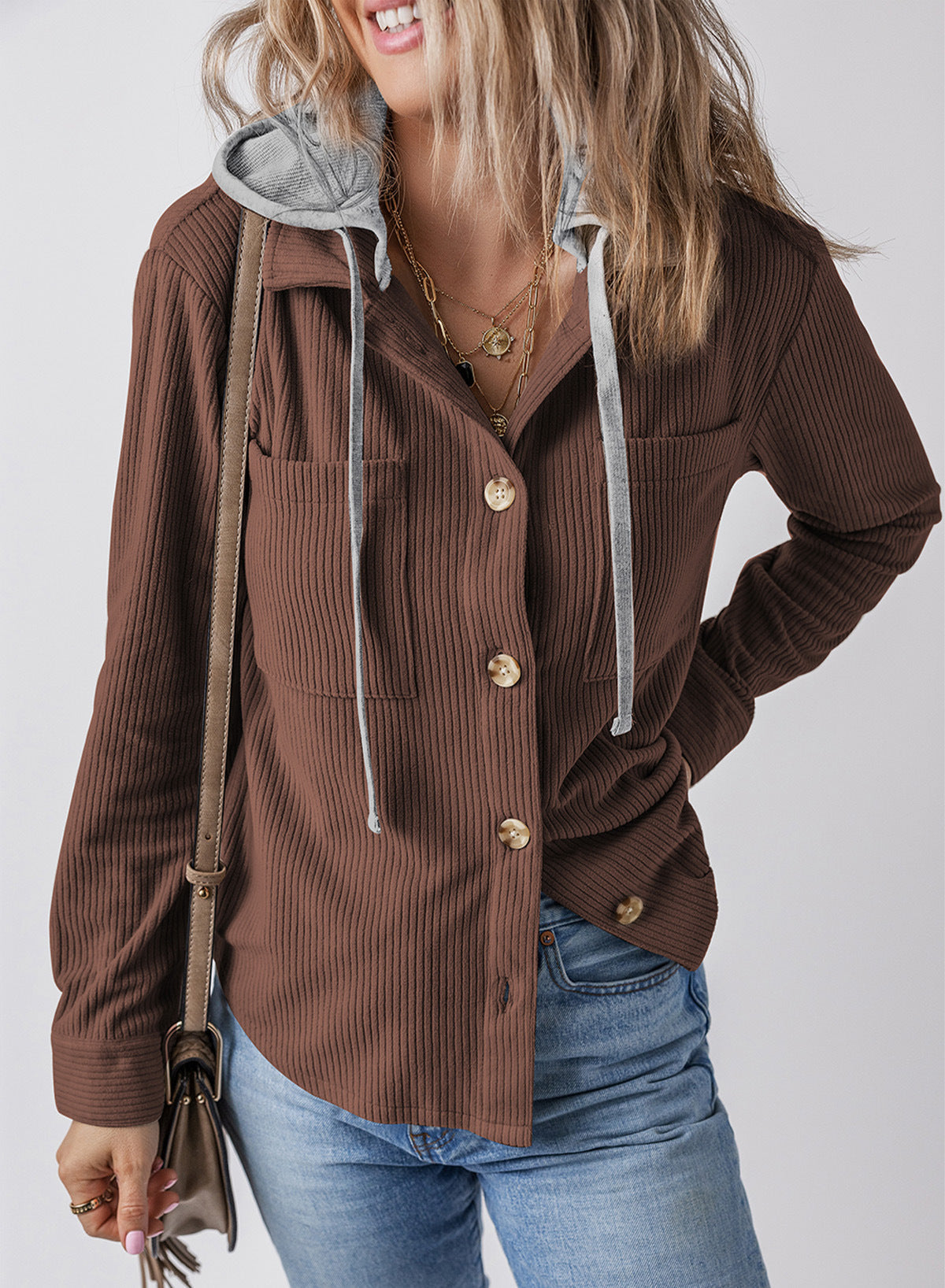 ShoptheCIC Corduroy Hooded Jacket with Stylish Lapel Design