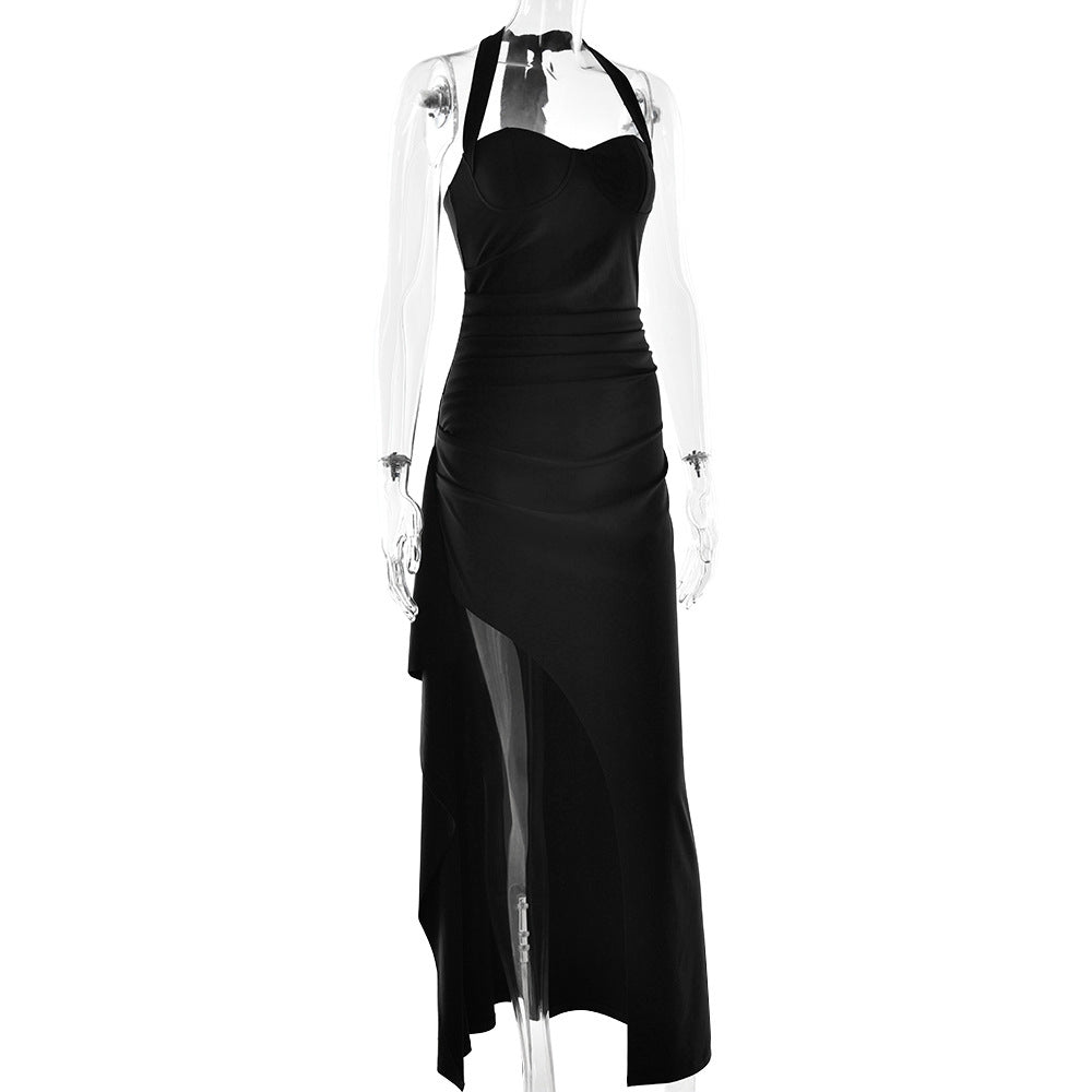 Halter Sweetheart Corset Ruched High Slit Maxi Gown 7