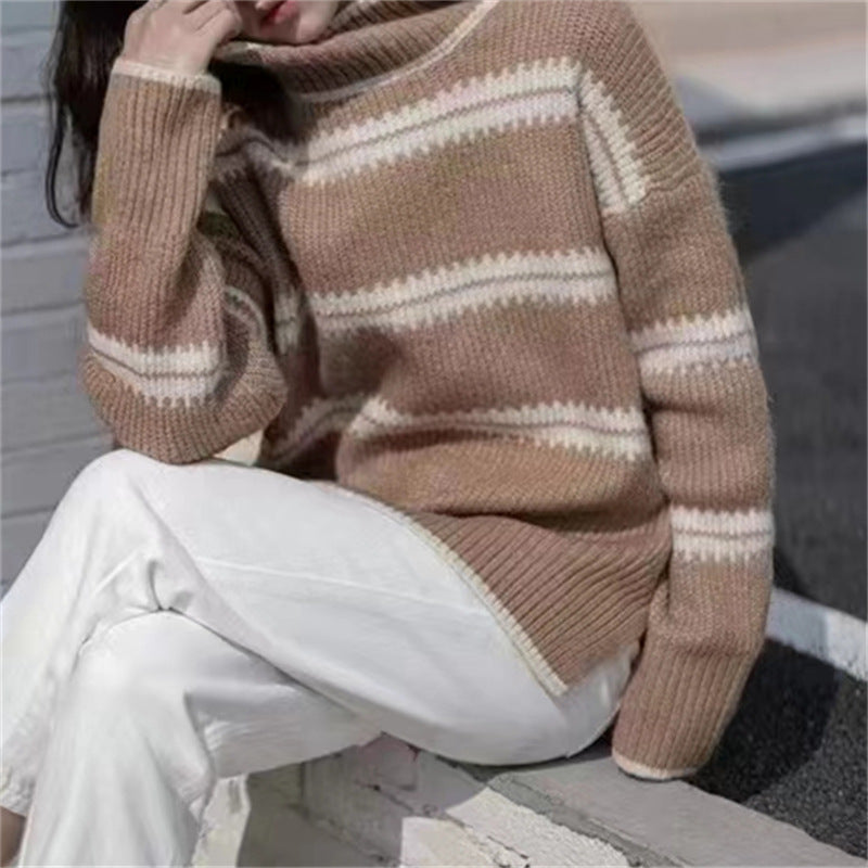 RadyRin Striped Turtleneck Sweater for Effortless Style