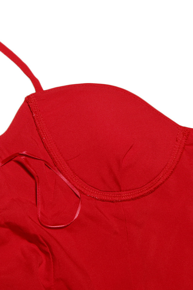 Glamorous Solid Sweetheart Summer Chiffon Mini Sundress - Red