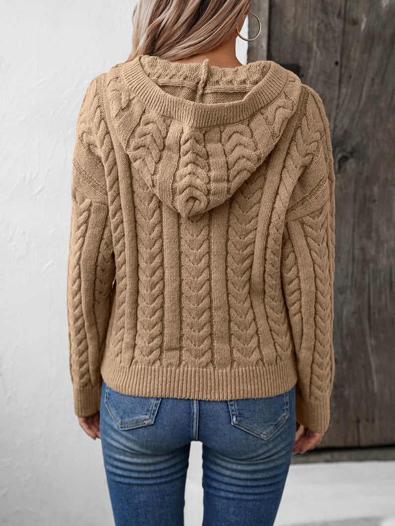 Stylish Thick Buttoned Twist Hooded Sweater for Comfort