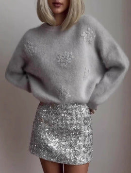 Cloud Touch Floral Embroidered Sweater for Elegant Style