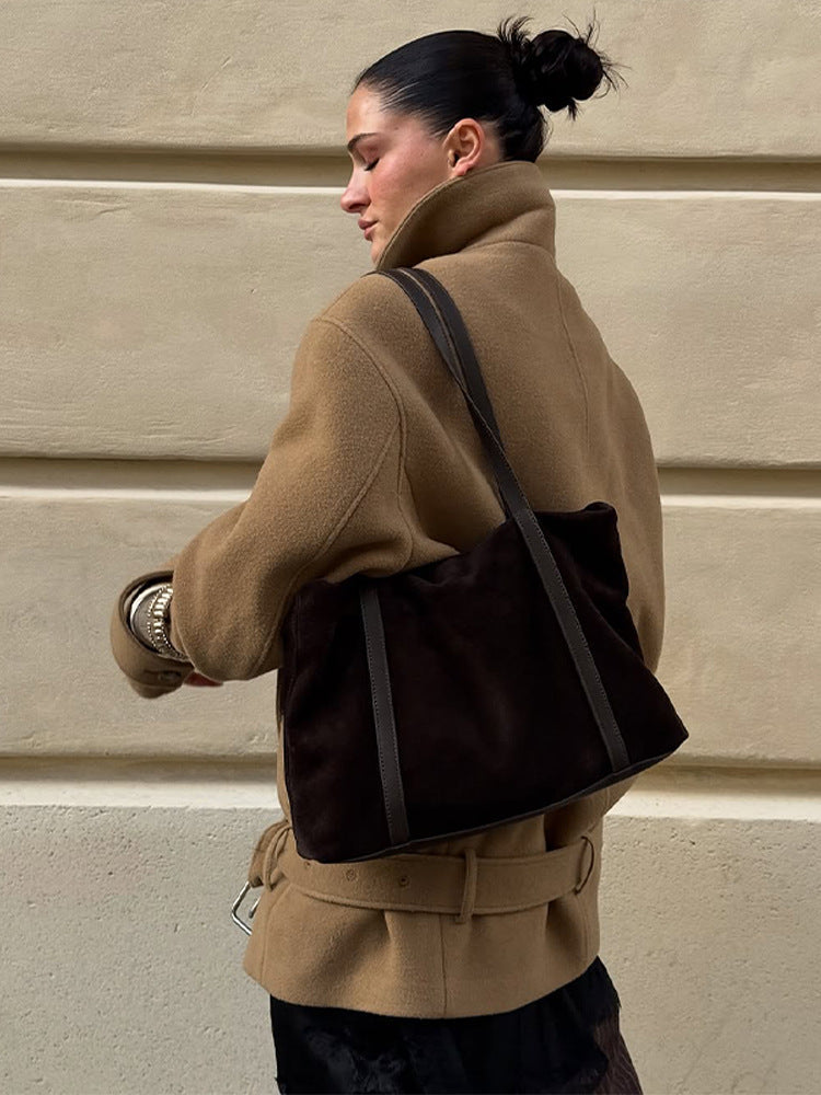 Solid Minimalist Tie Waist Thickened Coat