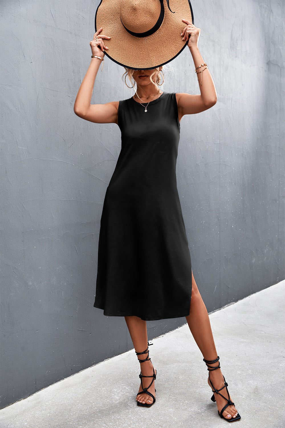 Laken Modal Blend Sleeveless Midi Dress - Faded Black