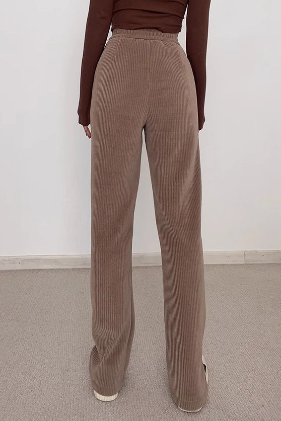 Nature High Waist Rib-knit Split Hem Pants