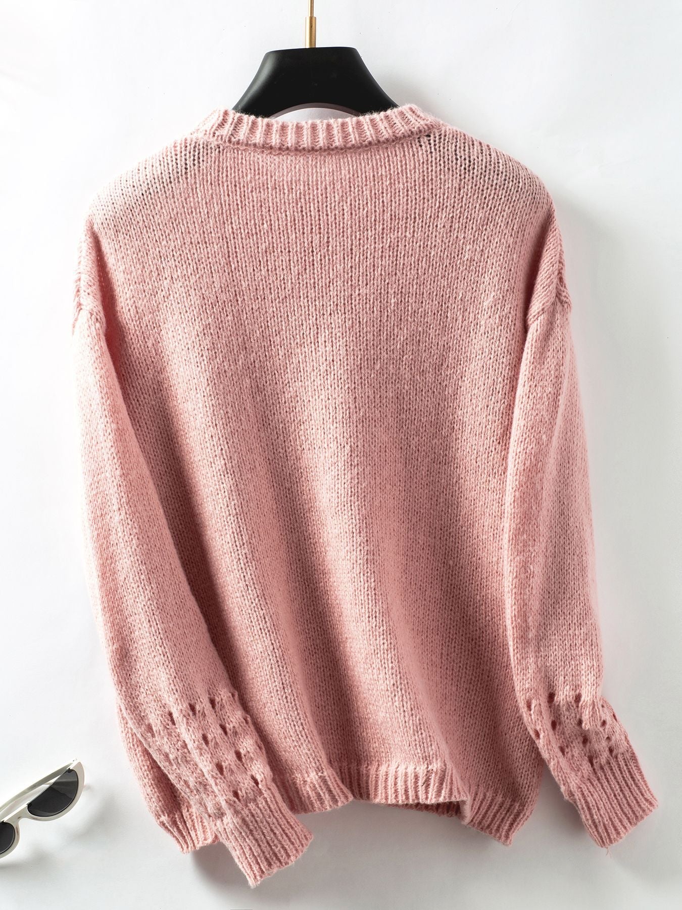 Solid Color Hollow Knit Pullover Sweater for Effortless Style