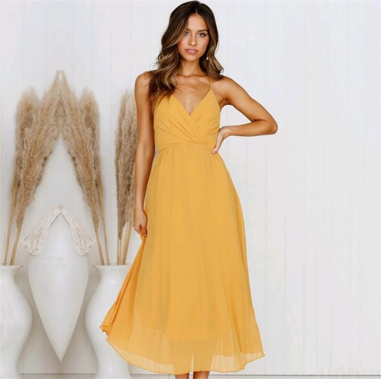 Chiffon Wrap V-Neck Pleated A-Line Midi Dress