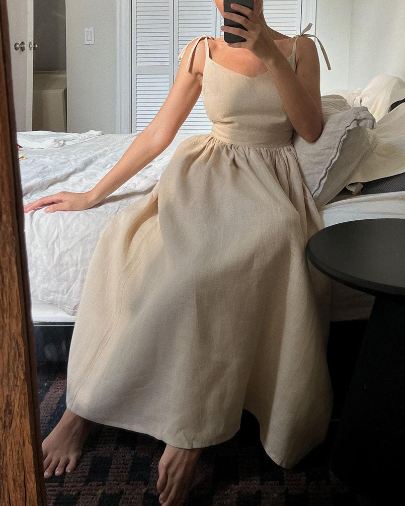 Pure cotton V-neck Strapless Backless Dress