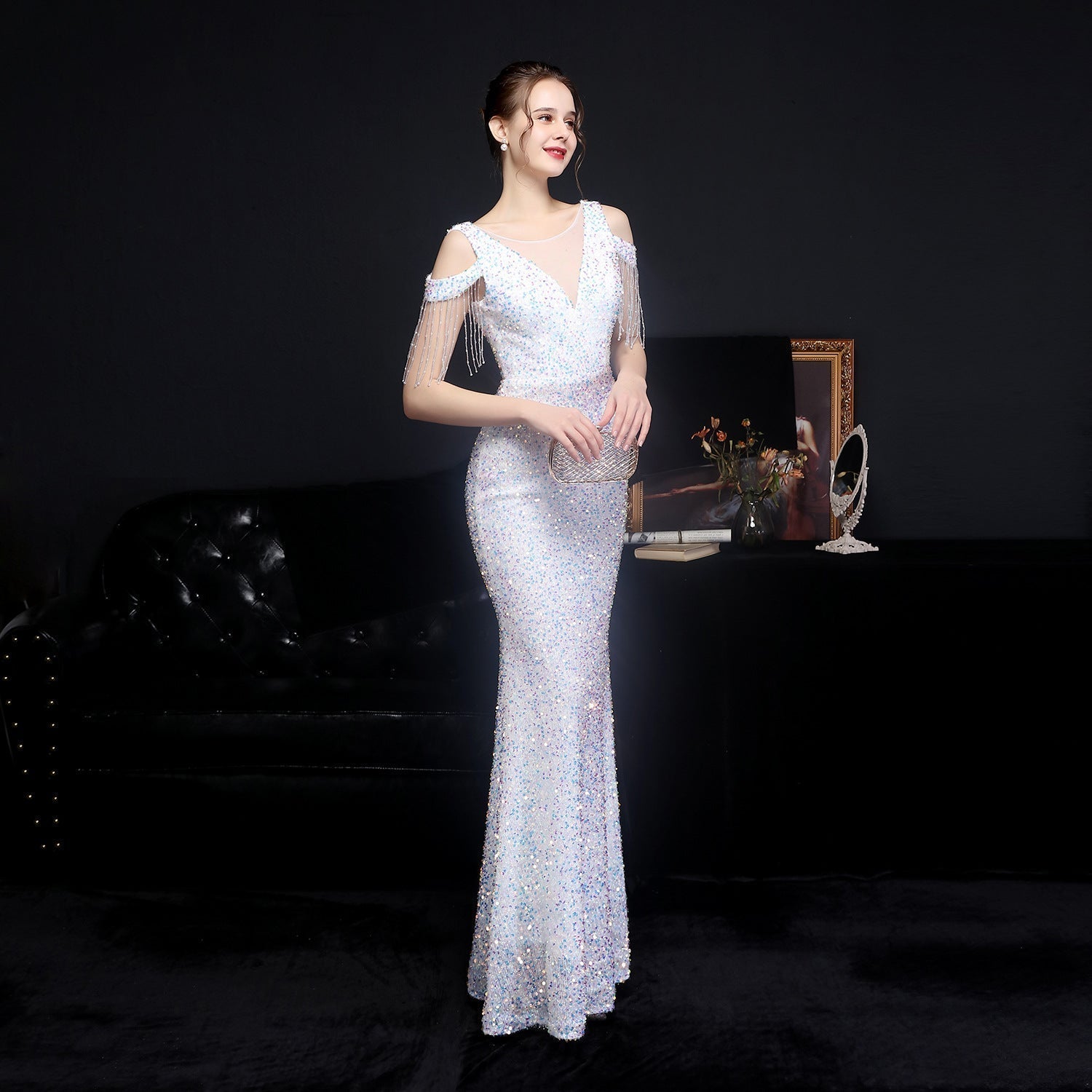 Emery sequined fringed fishtail dress - Fashionpara