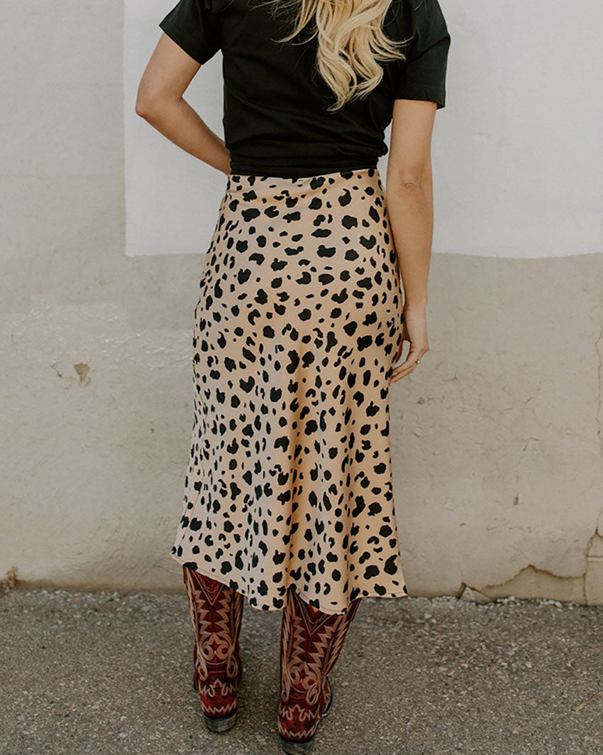 Leopard print side slit mermaid skirt - Fashionpara