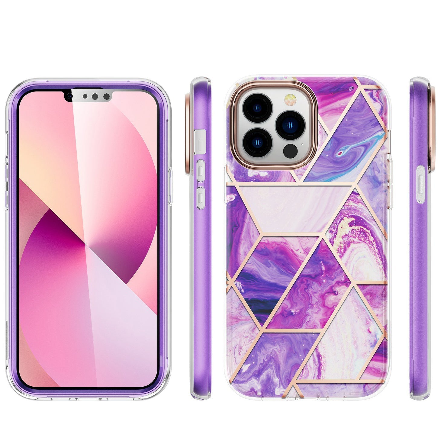 Full Body Stylish Bling Chrome Shockproof Protective Case With Built-In Screen Protector For Iphone 11 12 13 14