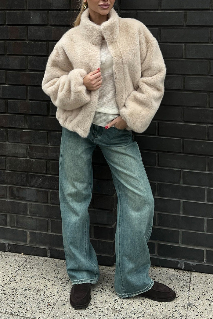 Transylvania Fall Short Plush Coat with Stand Collar Design