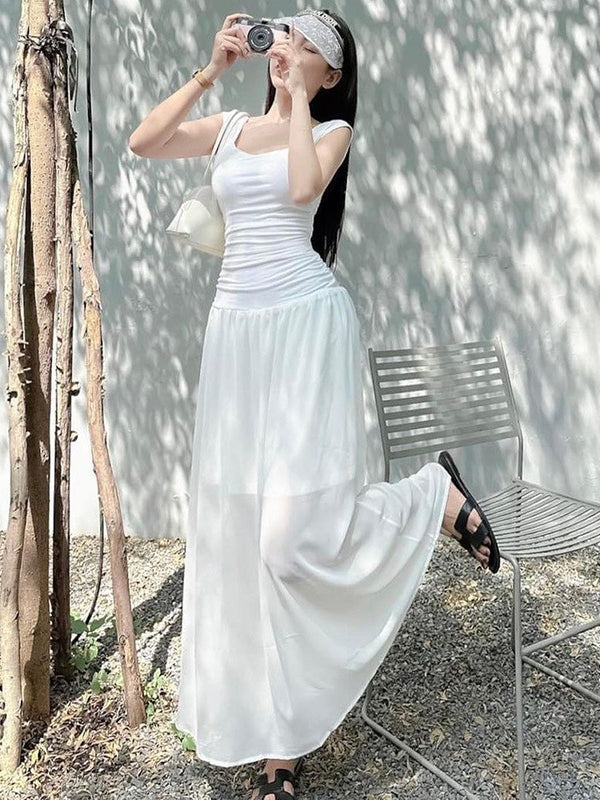 Square Neck Sleeveless Ruched Tiered Maxi Dress 4