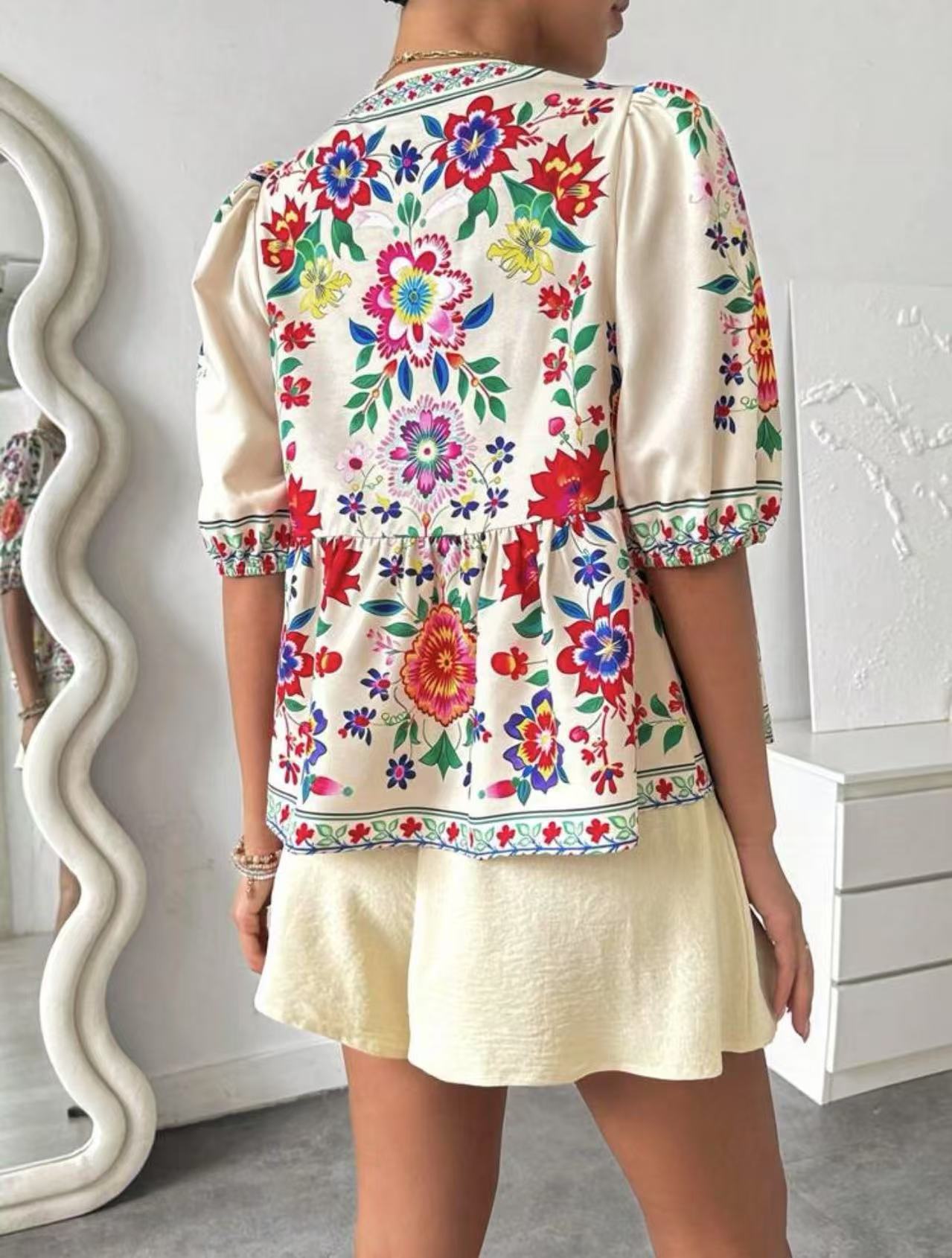 Off Shoulder Vintage Printed Top