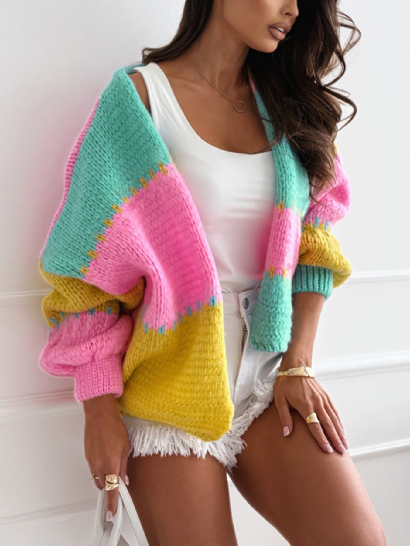 Color-Block Loose Knit Cardigan for Cozy, Stylish Layers