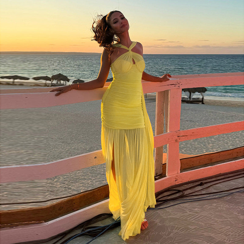 Halter Neck Twist-Front Ruched Mermaid Maxi Gown 6
