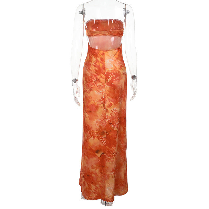 Watercolor Print Strapless Empire Column Maxi Dress 7
