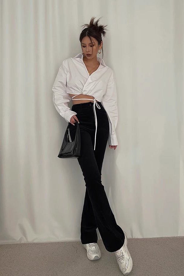 Nature High Waist Slant Pocket Flared Leg Pants