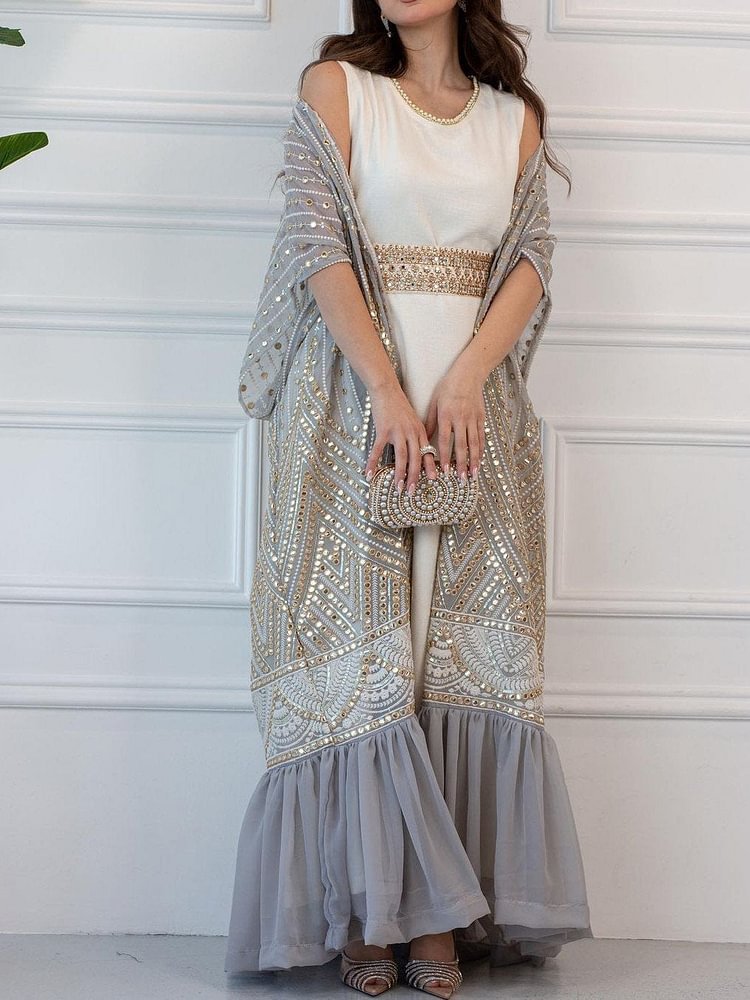 Elegant Bat Sleeve Cape Coat Dress - Stylish Two-Piece Set