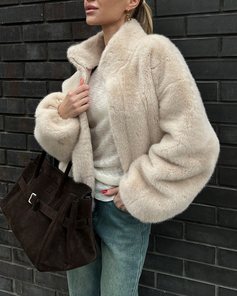 Transylvania Fall Short Plush Coat with Stand Collar Design