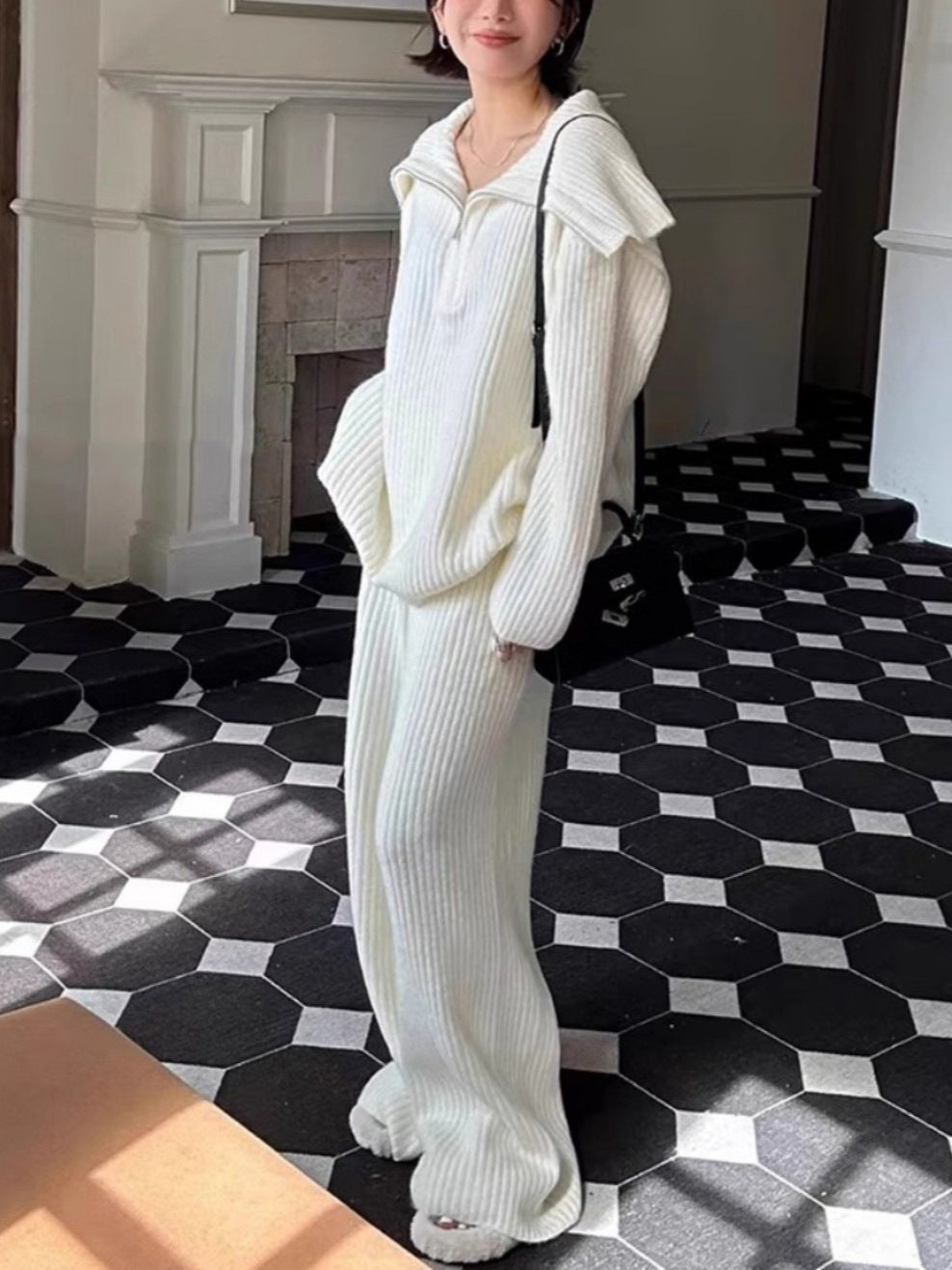 Chic Loose-Fit Knit Sweater and Wide-Leg Pants Set