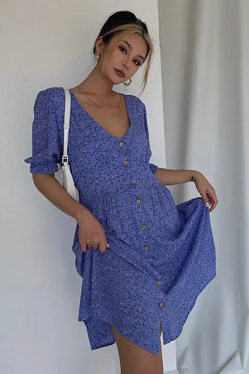 Floral Print Short Sleeve Dress Fashionpara