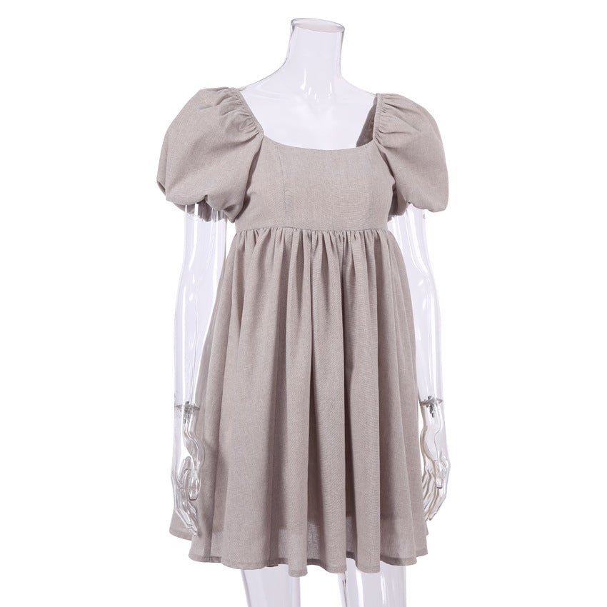 Linen Square Neck Puff Sleeve Babydoll Mini Dress 3