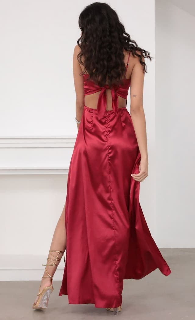 Satin Straight Neckline Double Split Maxi Dress 5