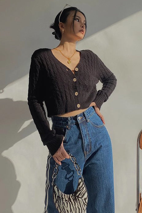 Orro Shop Long Sleeve Cable Knit Open Front Cardigan Sweater