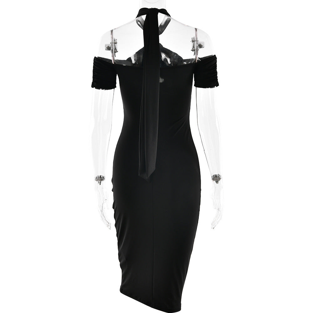 Off-Shoulder Halter Ring-Detail Cutout Bodycon Midi Dress 8