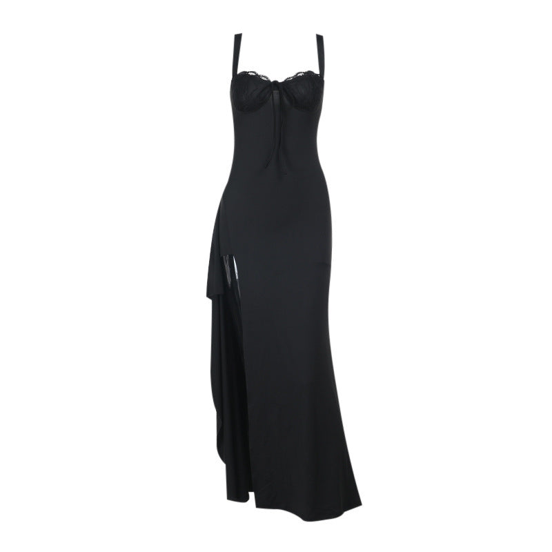 Lace Sweetheart Strappy High Slit Bodycon Maxi Dress 9