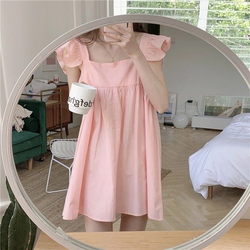 Square Neck Puff Sleeve Babydoll Mini Dress