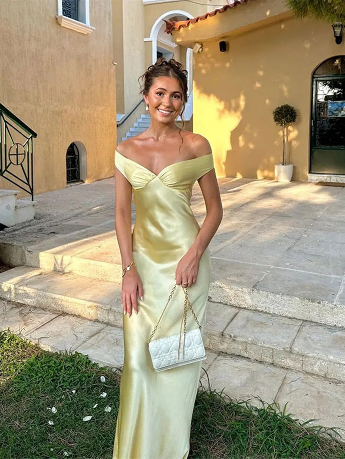 Satin Off Shoulder Sweetheart Maxi Dress 8