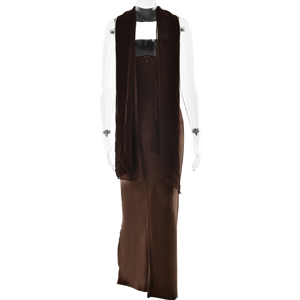 Strapless Choker-Neck Ruched Bodycon Maxi Dress 6