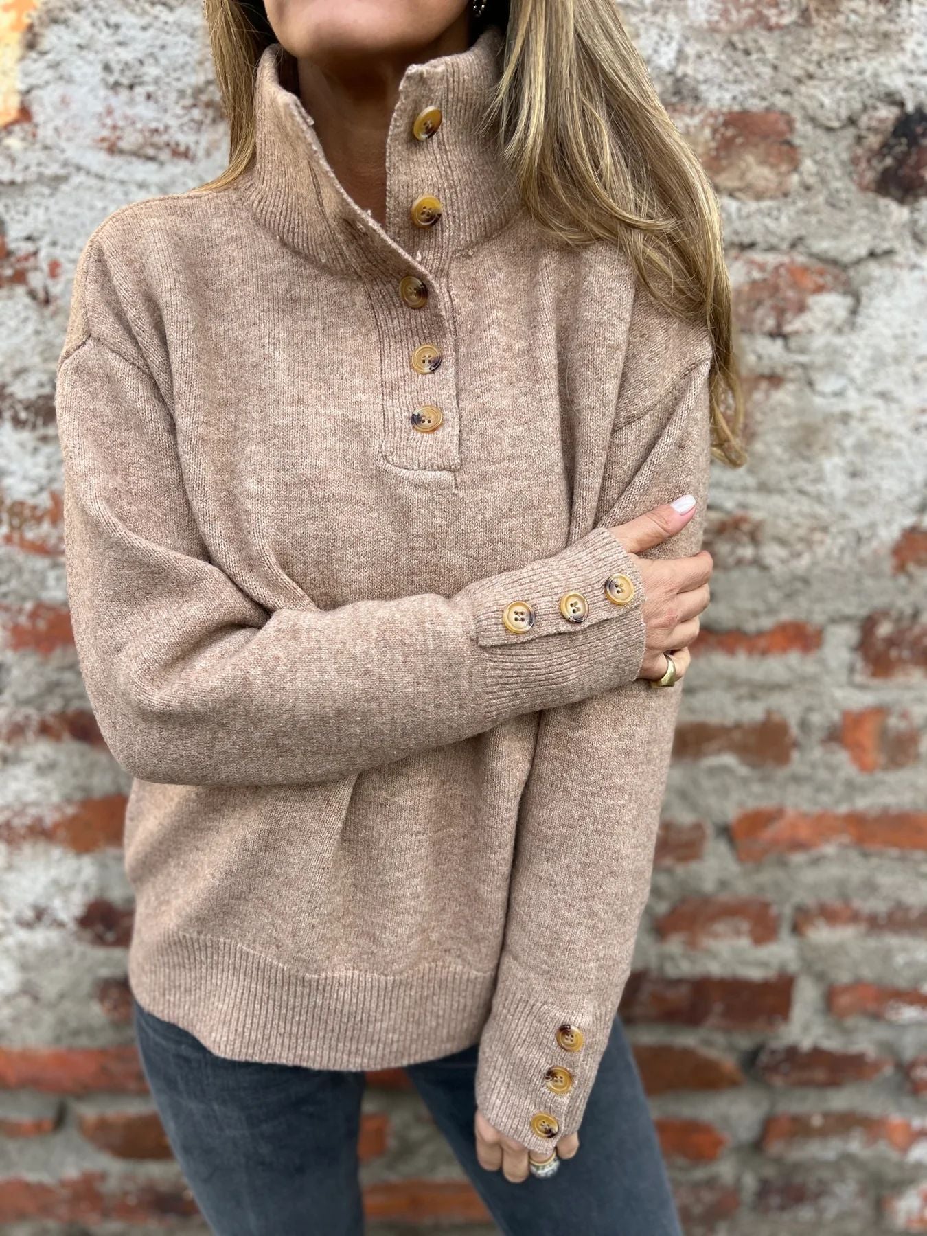 Loose Fit Stand Collar Sweater in Solid Color for Comfort