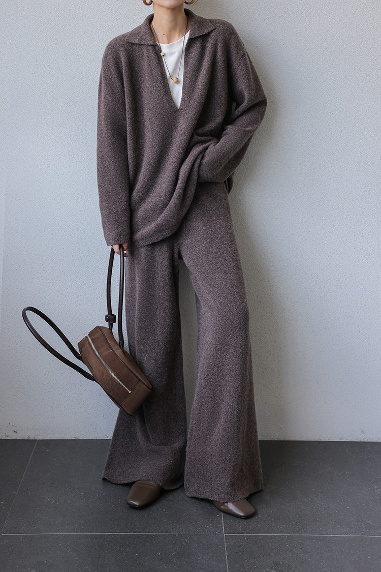 ShoptheCIC Thickened V-Neck Knitted Sweater and Pants Set