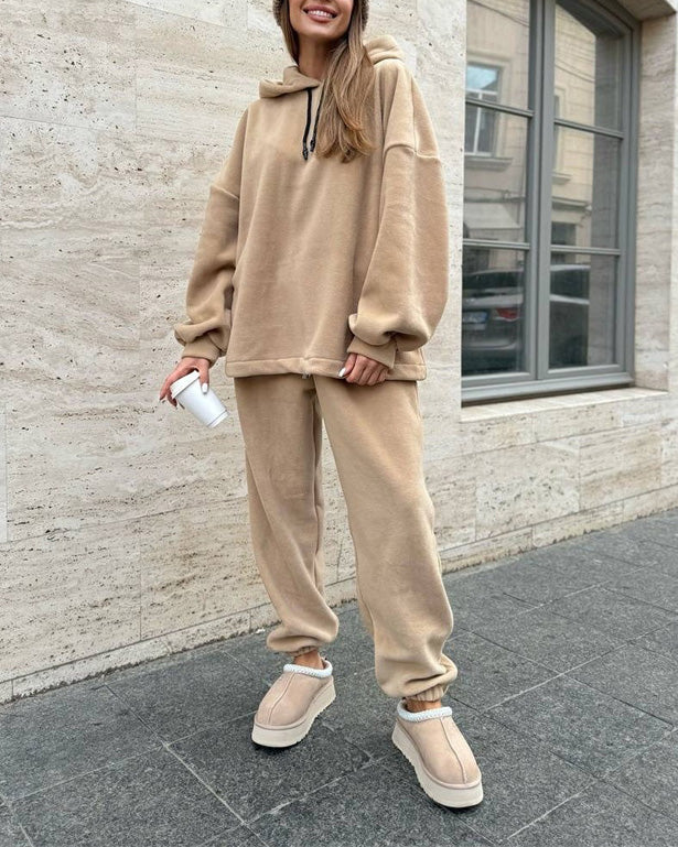 Cozy Campus Crew Polar Fleece Hoodie and Sweatpants Set