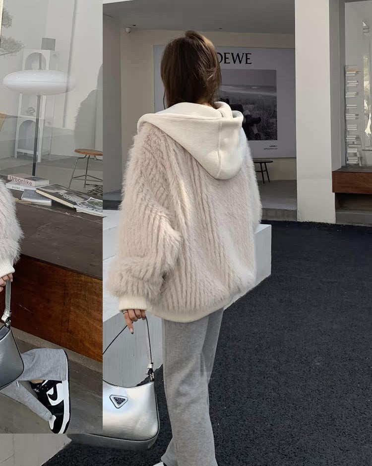 Luxurious Hooded Faux Fox Fur Jacket for Elegant Warmth