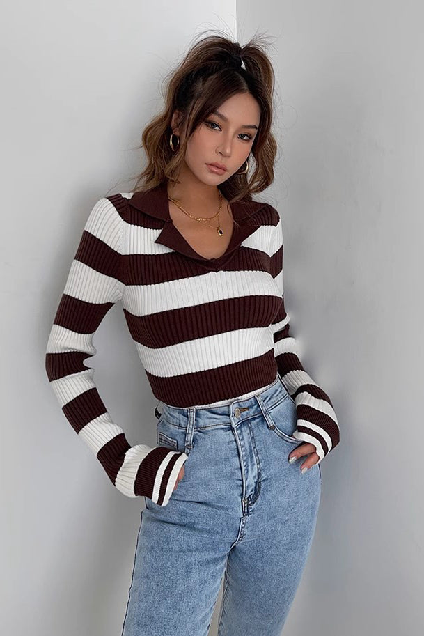 Orro Shop Striped Rib-knit Long Sleeve Sweater for Comfort