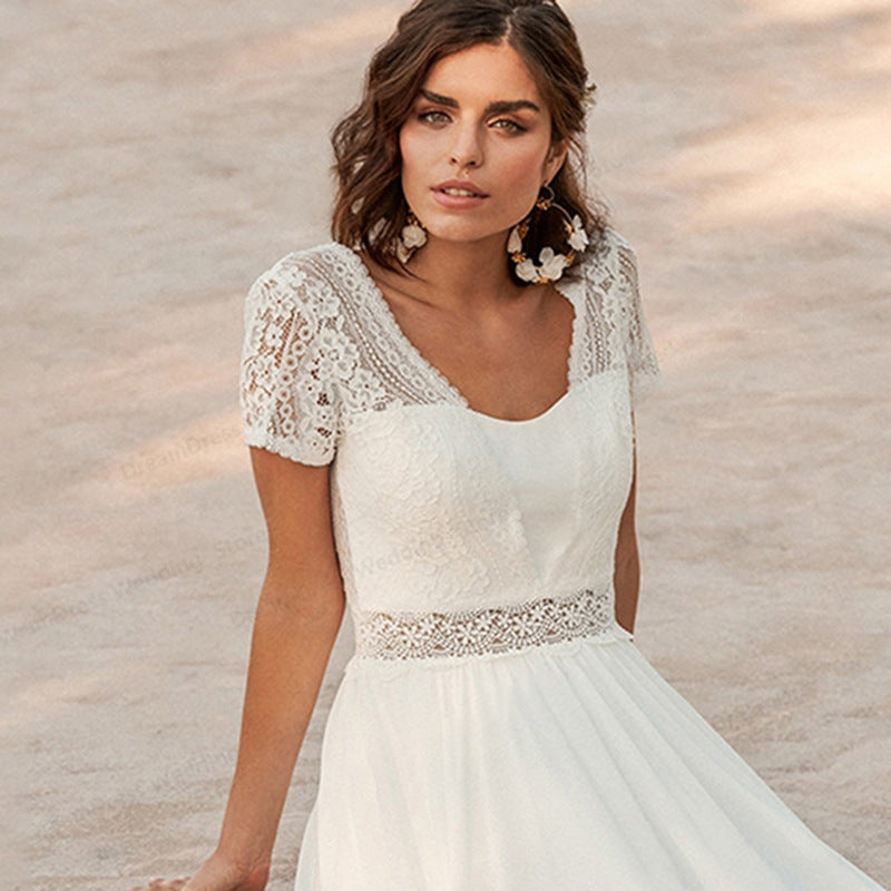 White Sheer Back Beach Wedding Dress