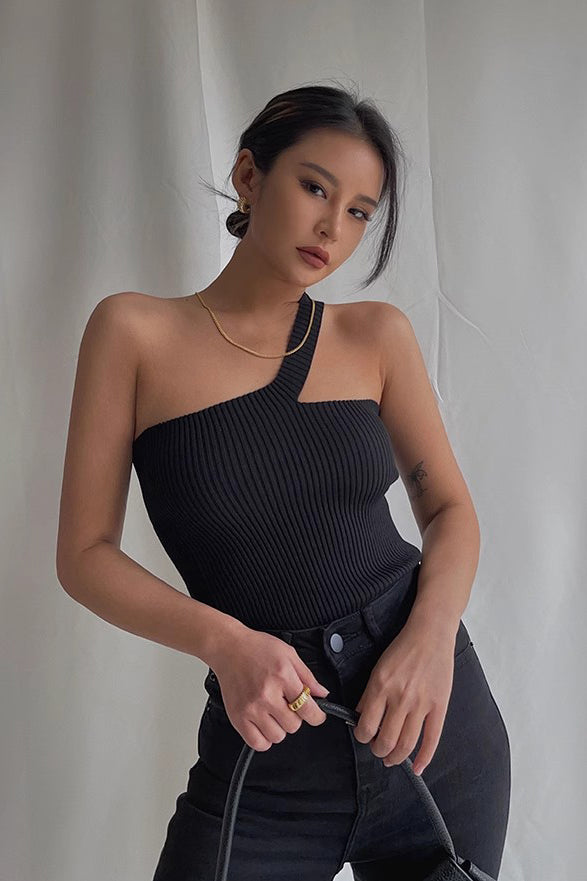 One Shoulder Ribbed Crop Tank Top