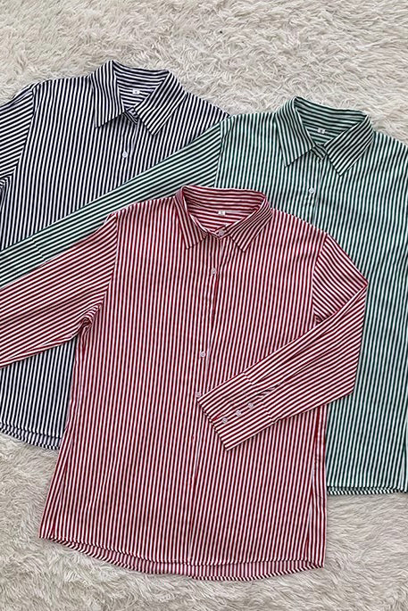 Striped Print Outwear Shirts and Drawstring Waist Shorts Two Piece Set