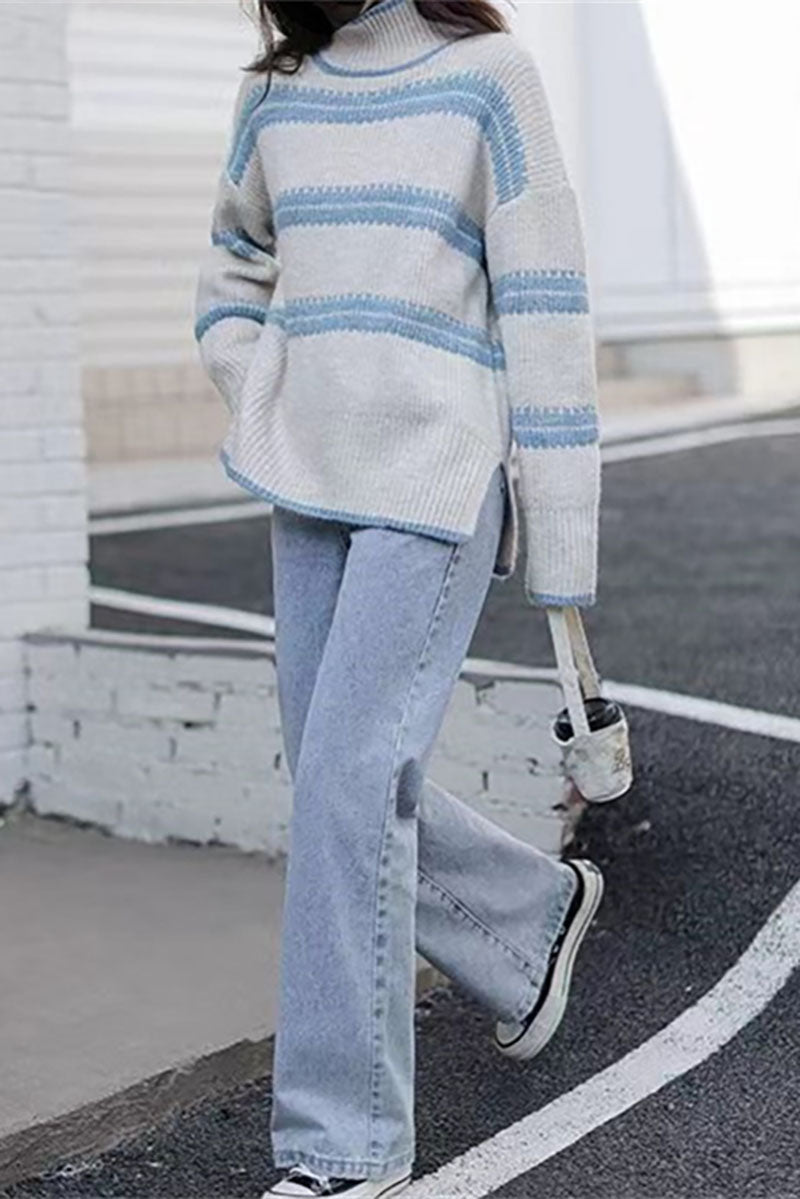 RadyRin Striped Turtleneck Sweater for Effortless Style