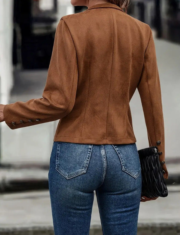 ShoptheCIC Vintage Cropped Suede Double Breasted Jacket