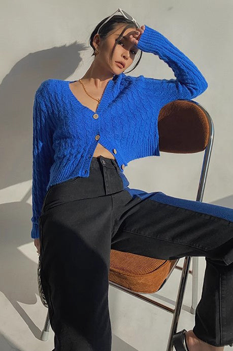 Orro Shop Long Sleeve Cable Knit Open Front Cardigan Sweater