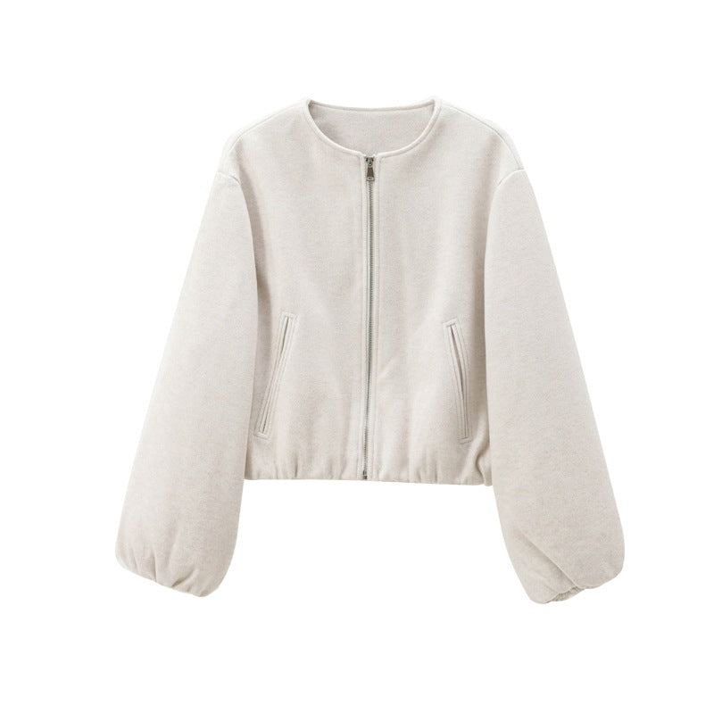 Zip Front Balloon Sleeve Cropped Bomber Jacket 7