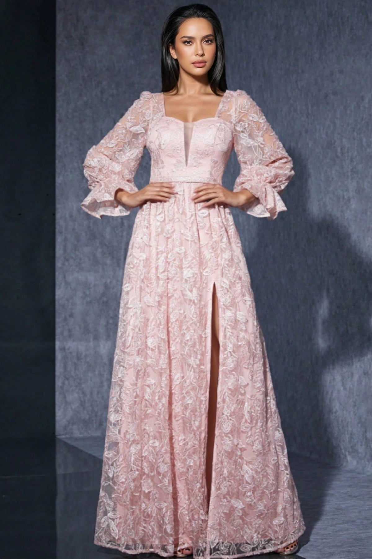 Zaria Pink Lace High Slit Maxi Dress