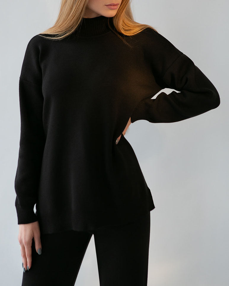 Chic Solid Color Knitted Turtleneck Sweater Set for Fall